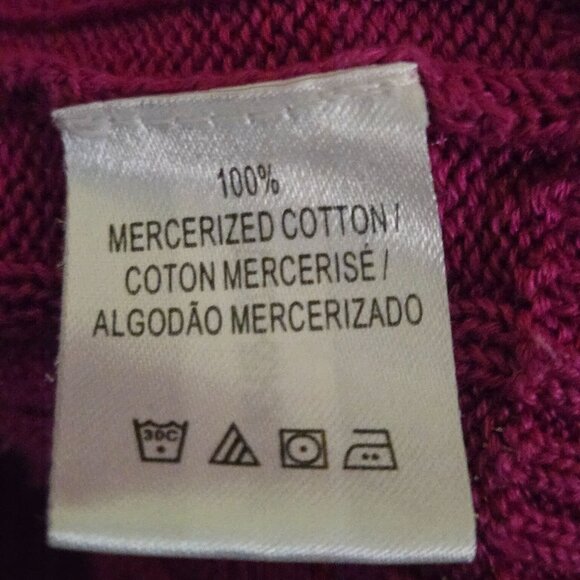 Fairway & Greene Berry Fuschia CableKnit V-neck Sweater Mercerized Cotton Size L - Picture 7 of 7